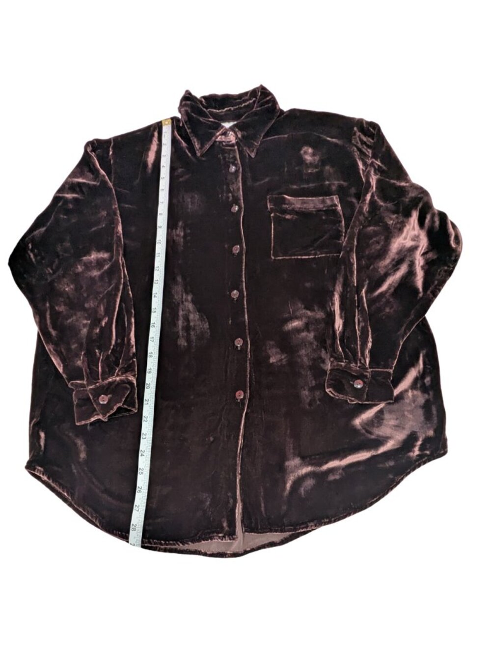 Jones & Co Velvet Button-Down Shirt Silk Blend Deep Plum Brown Size M - Picture 8 of 8